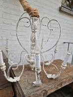 luster ijzer+hout 6 armen 60cm  €65, Huis en Inrichting, Lampen | Kroonluchters, Ophalen, Gebruikt, Hout