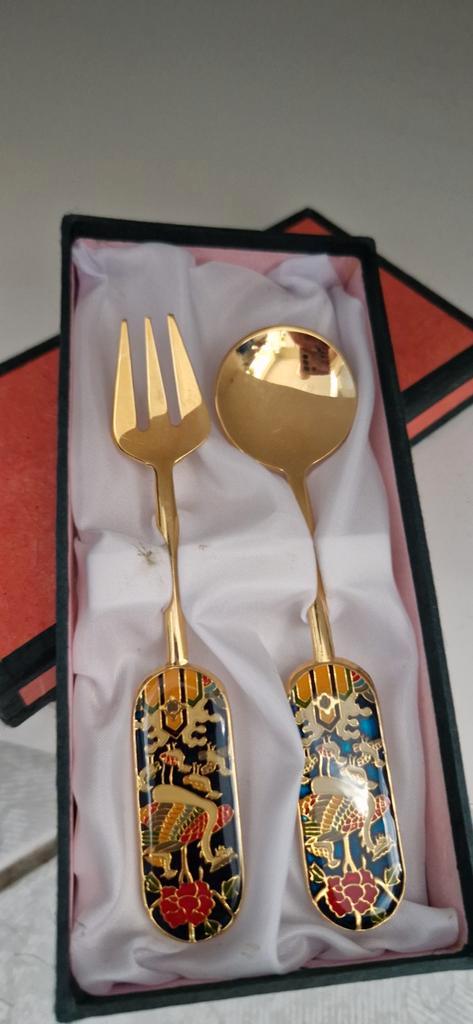 Service à dessert doré avec décor asiatique – fourchette & c, Antiek en Kunst, Antiek | Servies los, Ophalen