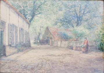 Henri Seghers (1848-1919): Zomers hoevezicht (43 x 33 cm)