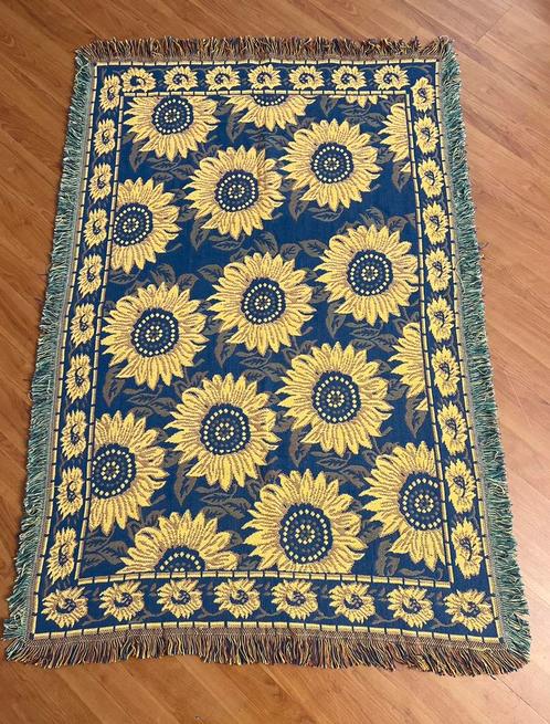 Vintage Grandfoulard plaid woonkleed zonnebloemen 154/101, Huis en Inrichting, Woonaccessoires | Plaids en Woondekens, Gebruikt