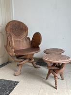 Fauteuil en 2 tafels in massief hout, Ophalen, Hout