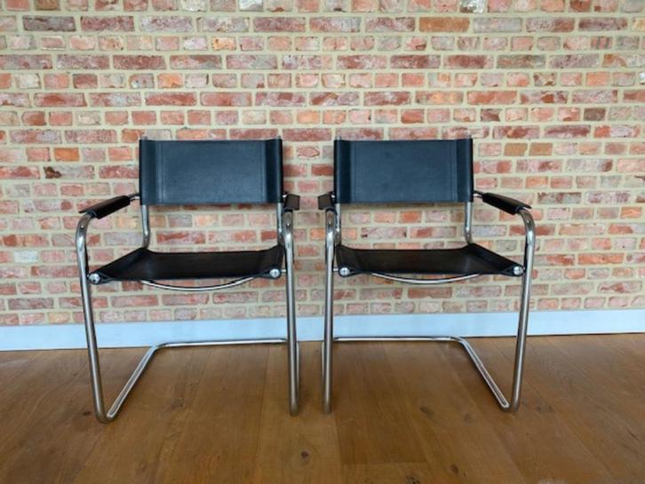 Set van 2 vintage, design, buisframe, Mart Stam S34 stoelen, Huis en Inrichting, Stoelen, Zwart, Ophalen
