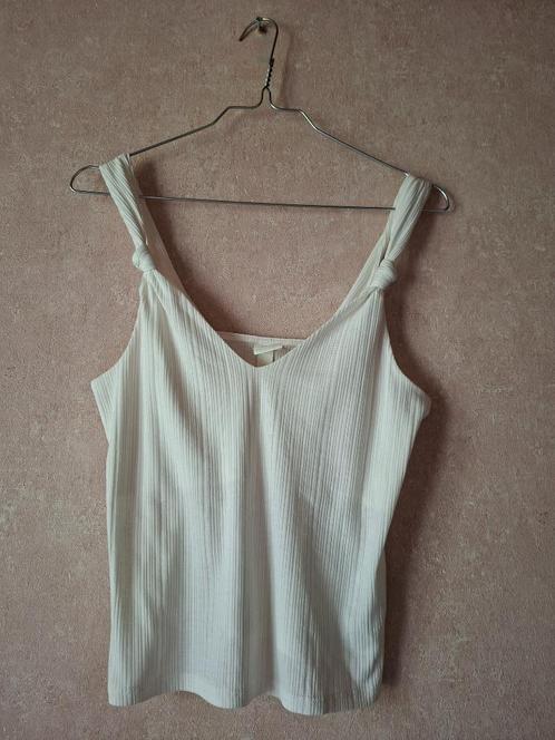 H&M Wit Geribbeld Cami Topje met Geknoopte Bandjes - Maat S, Kleding | Dames, Topjes, Zo goed als nieuw, Maat 36 (S), Wit, Zonder mouw