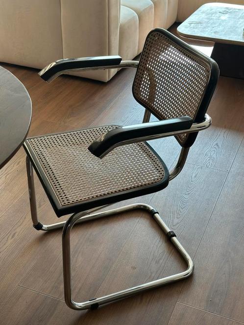 2x Marcel Breuer stijl stoel – zwart, Huis en Inrichting, Stoelen, Gebruikt, Twee, Metaal, Riet of Rotan, Zwart, Ophalen