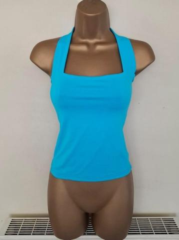 Elegante Turquoise Halter Top met Rechte Halsuitsnijding  beschikbaar voor biedingen