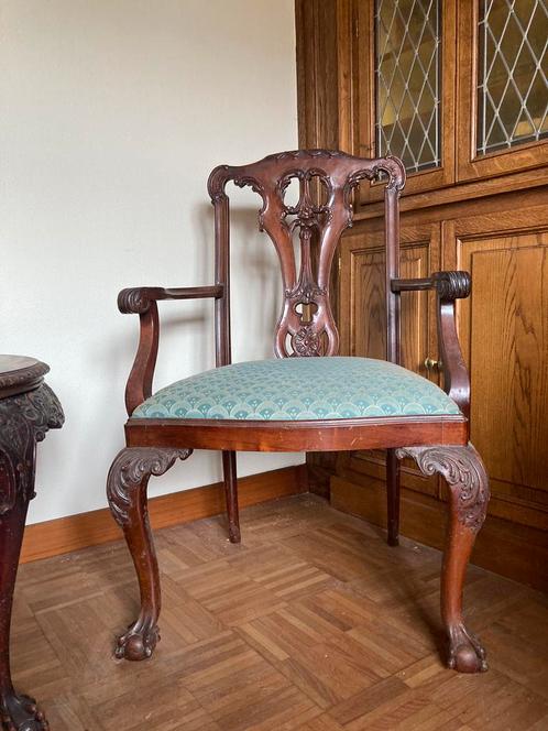 2 fauteuils chippendale et table basse et bureau, Antiek en Kunst, Antiek | Meubels | Stoelen en Sofa's