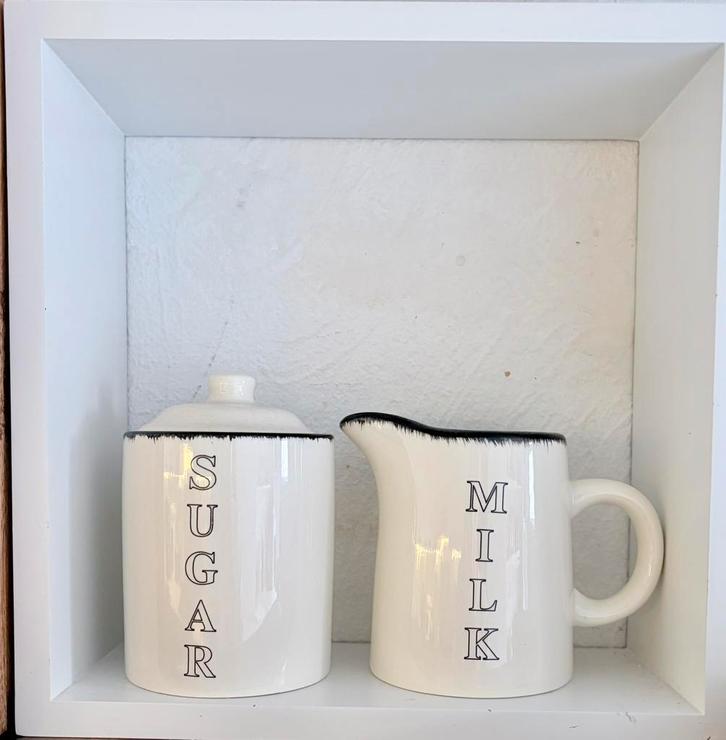 Ensemble sucre & pot à lait – céramique noir et blanc, Maison & Meubles, Cuisine | Vaisselle, Comme neuf, Enlèvement