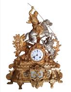 PENDULE orientaliste - Cavalier arabe, chasse au lion, Antiquités & Art, Envoi