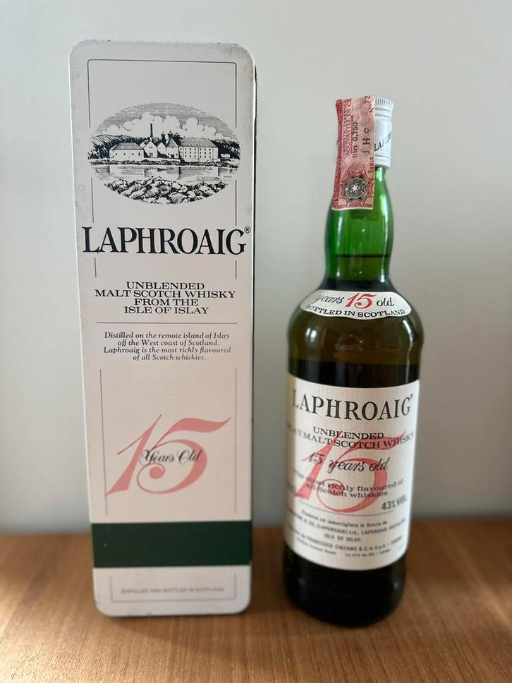 Laphroaig 15 Year Old 1985 Cinzano import, Verzamelen, Wijnen, Zo goed als nieuw, Ophalen of Verzenden