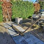 hangmat & tuinstel design met chroom en teakhout en 6 stoele, Ophalen, Teakhout, Tuinset
