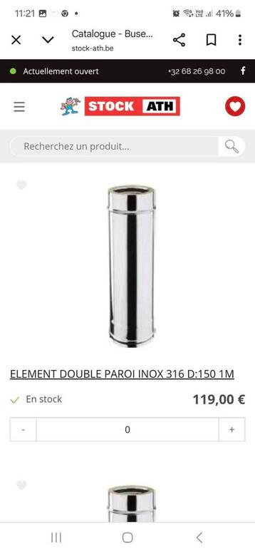 Lot : 1 conduit inox double paroi isolé 150mm ht 1m + 1 non, Comme neuf