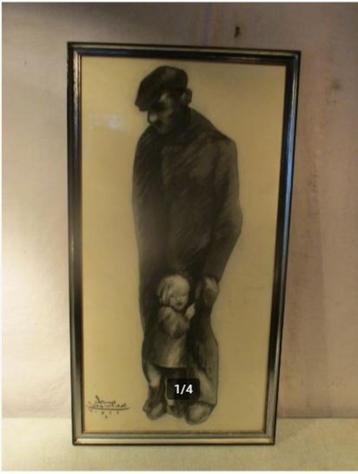 Prachtige Tekening 'Boer en Kind' - Jean-Michel Denijs beschikbaar voor biedingen