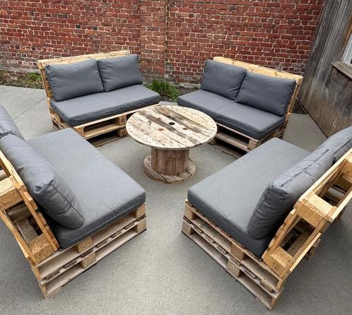 Palletlounge(s) met slimme opbergfunctie + bijpassende tafel, Tuin en Terras, Tuinsets en Loungesets, Nieuw, Loungeset, Hout, Meer dan 8 zitplaatsen