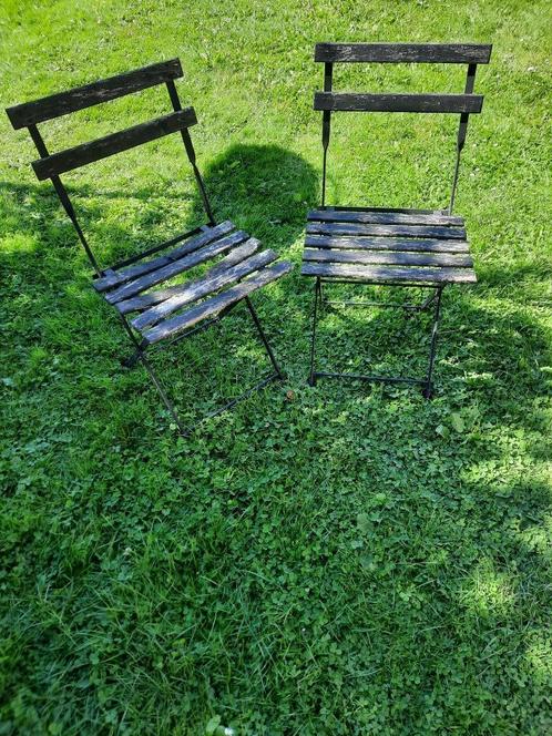 2 opvouwbare stoelen, Tuin en Terras, Tuinstoelen, Hout, Ophalen