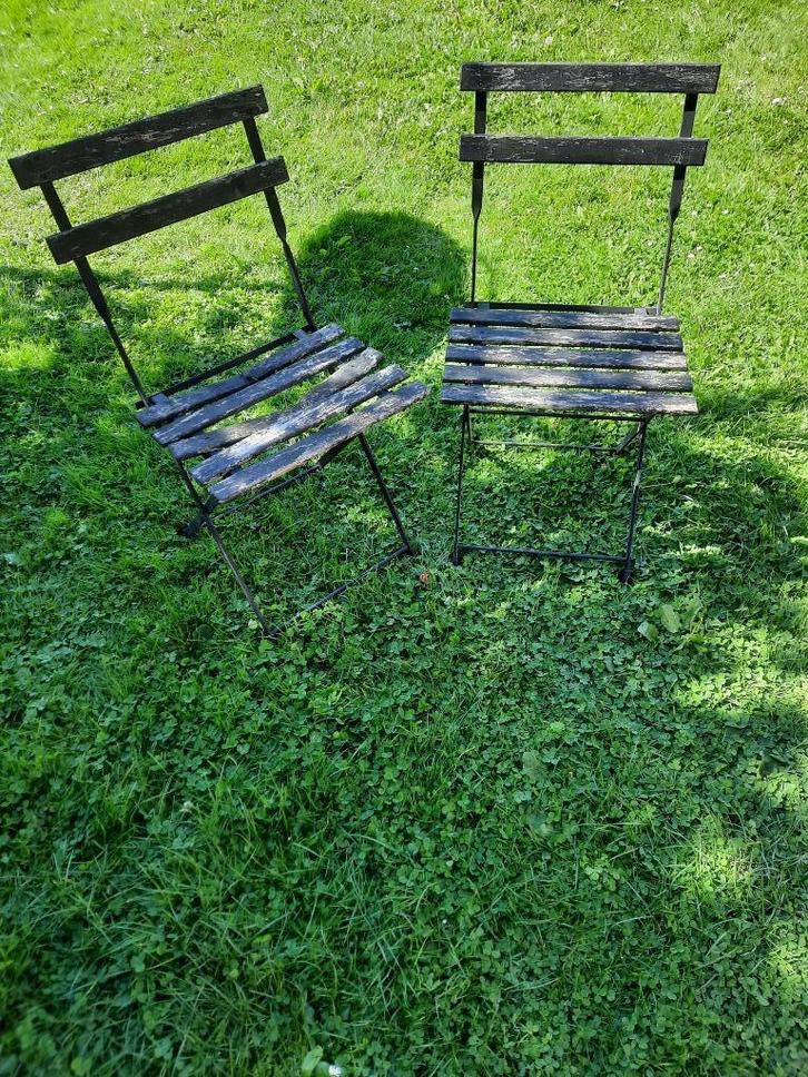 2 opvouwbare stoelen, Tuin en Terras, Tuinstoelen, Hout, Ophalen