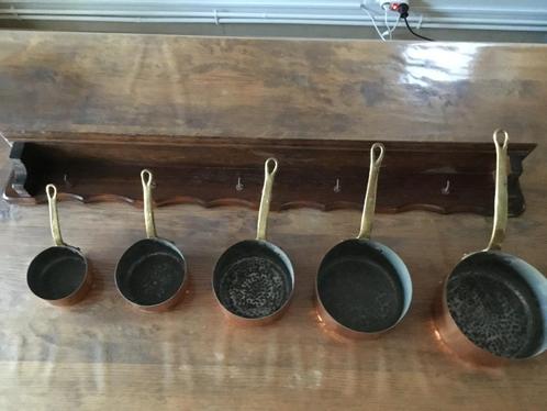 Een set koperen braadpannen, Antiek en Kunst, Antiek | Brons en Koper, Koper, Ophalen of Verzenden