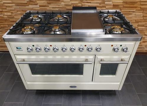 🔥Luxe Boretti Majestic Fornuis 120cm crème + rvs Frytop, Elektronische apparatuur, Fornuizen, Zo goed als nieuw, Vrijstaand, Gas