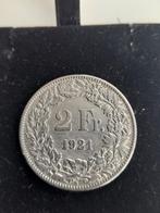2 zwitsere frank 1921,  0,835 zilver, Ophalen of Verzenden, Overige landen, Losse munt, Zilver