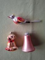 Roze / zilver klokje / hond / vogel kerst ornament vintage, Diversen, Kerst, Ophalen of Verzenden, Zo goed als nieuw