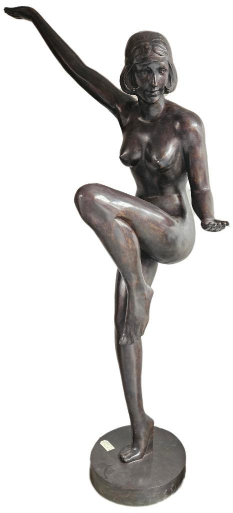BRONZEN ART-DECO NAAKTE DAME LEVENSGROOT SPOTPRIJS 2500 IPV, Tuin en Terras, Tuinbeelden, Zo goed als nieuw, Mensenbeeld, Ophalen of Verzenden