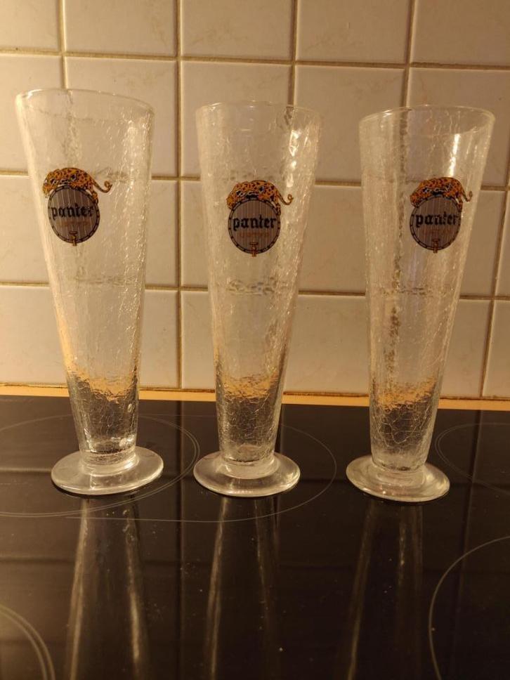 Set van 3 vintage glazen Panter Urtyp, Verzamelen, Biermerken, Zo goed als nieuw, Glas of Glazen, Ophalen