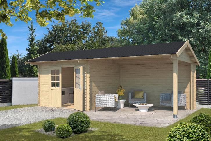 Blokhut met overkapping Maribel 680x300 onbehandeld Vuren, Hobby & Loisirs créatifs, Hobby & Loisirs Autre, Neuf, Envoi