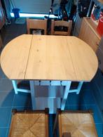 Table haute + 4 chaises hautes en chêne + 4 tabourets, Maison & Meubles, Enlèvement, Comme neuf, Chêne