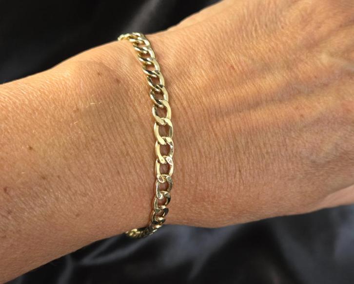 Gouden vintage gourmet schakel armband. 2025/641., Handtassen en Accessoires, Armbanden, Zo goed als nieuw, Goud, Goud, Verzenden