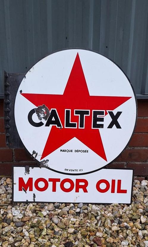 Dubbelzijdig XL emaille reclame bord van Caltex Motor Oil️⛽️, Verzamelen, Merken en Reclamevoorwerpen, Gebruikt, Reclamebord, Ophalen