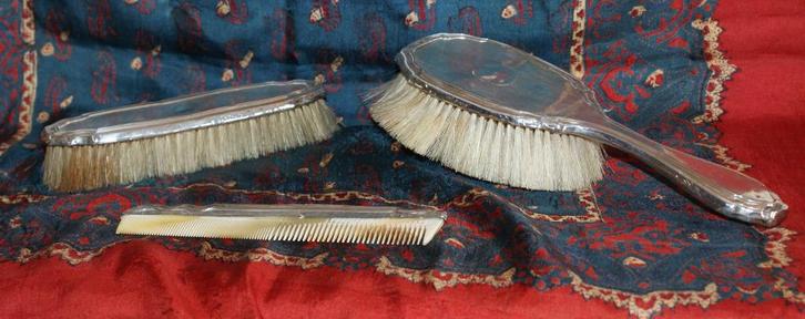 BPDC 3-delige toiletset, .925 zilver, Chester (GB) 1914, Antiek en Kunst, Antiek | Zilver en Goud, Zilver, Ophalen of Verzenden