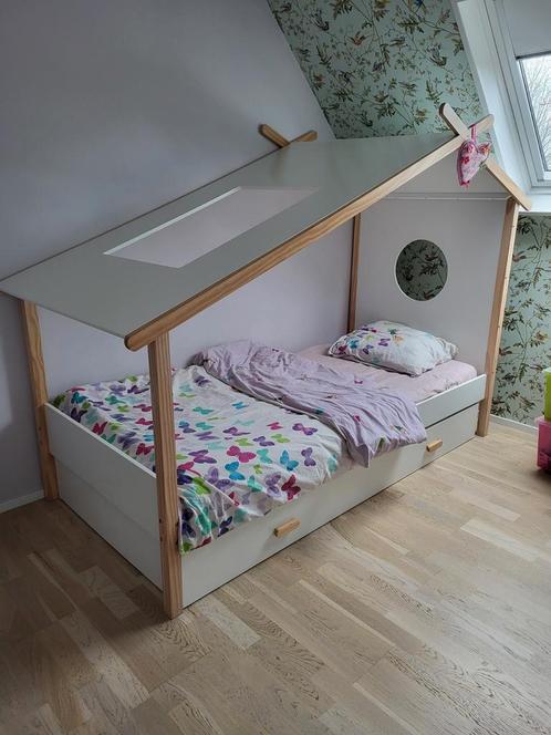 Lit maisonnette double -bois blanc laqué-taille 90×200 cm, Kinderen en Baby's, Kinderkamer | Stapelbedden en Hoogslapers, Zo goed als nieuw