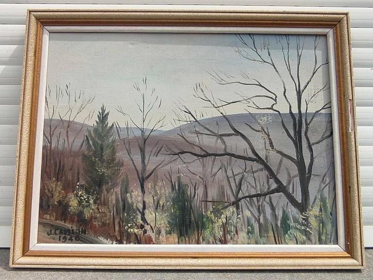 huile sur toile paysage signe j camion 1946, Antiquités & Art, Art | Peinture | Classique, Enlèvement ou Envoi