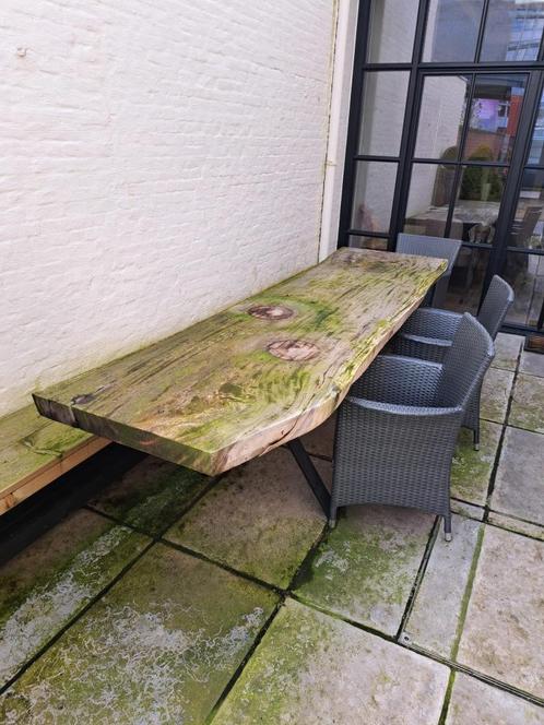 Boomstamtafel, Tuin en Terras, Tuintafels, Gebruikt, Rechthoekig, Hout, Ophalen