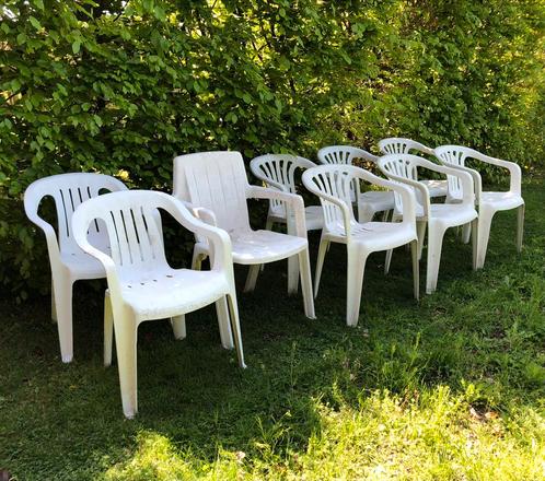 witte plastic tuinstoelen PVC, Tuin en Terras, Tuinstoelen, Gebruikt, Plastic, Stapelbaar, Ophalen
