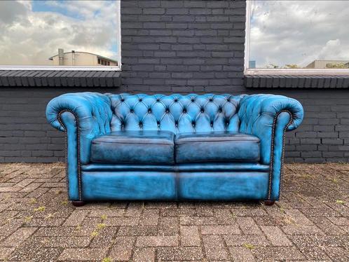 Prachtige Chesterfield zetel jeans blauw GRATIS GELEVERD!, Antiek en Kunst, Antiek | Meubels | Stoelen en Sofa's, Ophalen of Verzenden