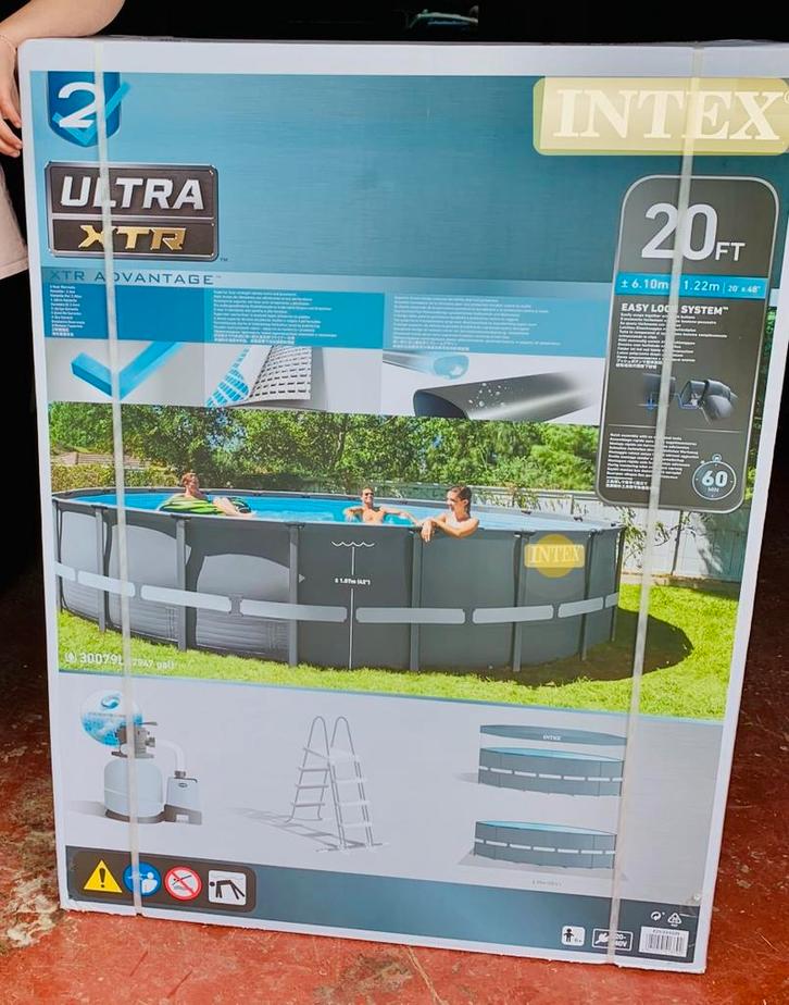 Intex XTR diam 610 x 122 cm + dekzeil sluitsysteem, Tuin en Terras, Zwembaden, Gebruikt, Opzetzwembad, 120 cm of meer, 400 cm of meer