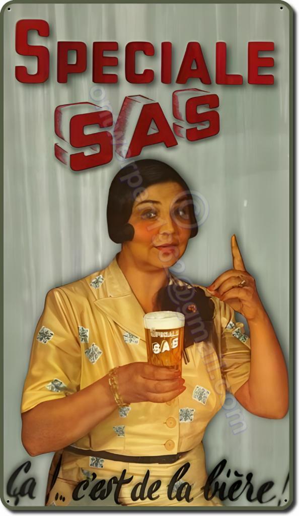 Speciale SAS bier retro ontwerp op dubbel metaal 70cmx40 cm, Verzamelen, Merken en Reclamevoorwerpen, Zo goed als nieuw, Reclamebord