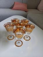Vintage setje van 6 gouden glazen met rozen - perfecte staat, Comme neuf, Autres types, Enlèvement