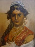 antiek portret "bedoeïen meisje" schilderij canvas, Antiek en Kunst, Ophalen