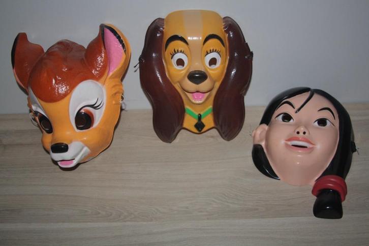 3 zeer oude Disney maskers , Cesar , FR ,Bambi ,Lady ,Mulan, Verzamelen, Disney, Gebruikt, Overige typen, Overige figuren, Ophalen of Verzenden