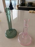 glazen kandelaars, roze en groen, Huis en Inrichting, Woonaccessoires | Vazen, Ophalen, Zo goed als nieuw, Overige kleuren