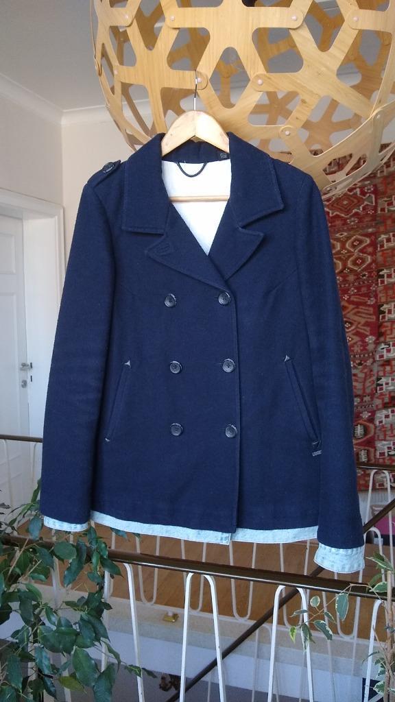 Maison Scotch peacoat jas met vleugje jeans, mt 38-40, Kleding | Dames, Jassen | Winter, Gedragen, Maat 38/40 (M), Blauw, Ophalen of Verzenden