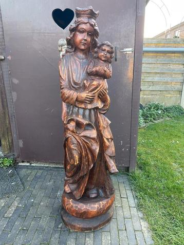 Antieke Houten Maria beeld ! 123 cm hoog beschikbaar voor biedingen