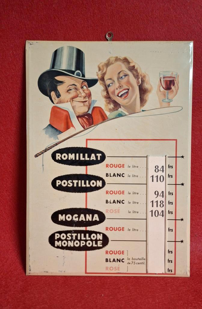 Blik reclame bord prijslijst Vins Postillon, Verzamelen, Merken en Reclamevoorwerpen, Gebruikt, Reclamebord, Ophalen of Verzenden