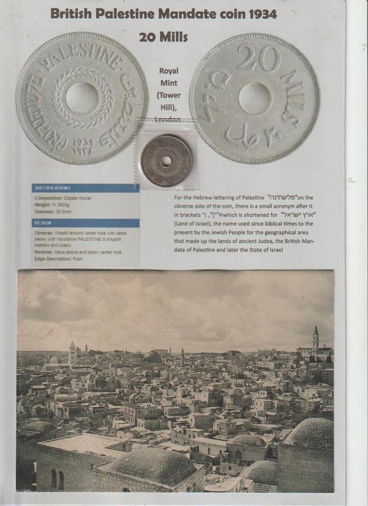 British Palestine Mandate munt 20 Mils 1934 + foto's, Verzamelen, Militaria | Tweede Wereldoorlog, Overige soorten, Overige typen