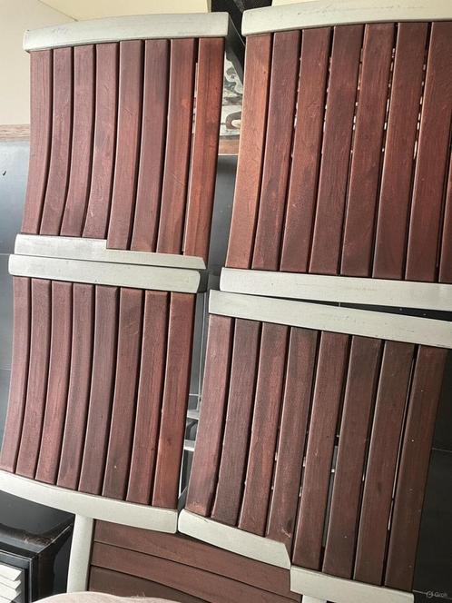 Lot de 4 tabourets de bar en teck et alu -, Huis en Inrichting, Overige Huis en Inrichting, Gebruikt, Ophalen