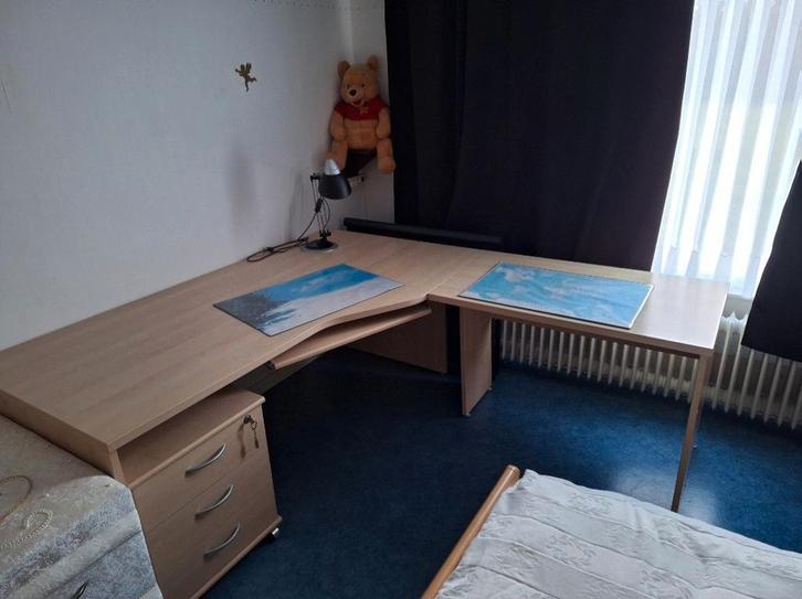 Grand bureau d'angle + meuble à roulettes avec tiroirs + gra, Maison & Meubles, Bureaux, Bureau, Enlèvement