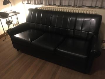 zwarte driezit in kunstleer, vintage - vermoedelijk jaren 40, Huis en Inrichting, Ophalen, Kunststof, Gebruikt, Minder dan 75 cm