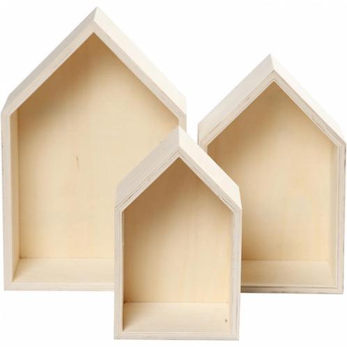 Présentoirs en bois maisons 20,3+25,3+31cm - set 3 pièces, Hobby & Loisirs créatifs, Hobby & Loisirs Autre, Neuf, Envoi