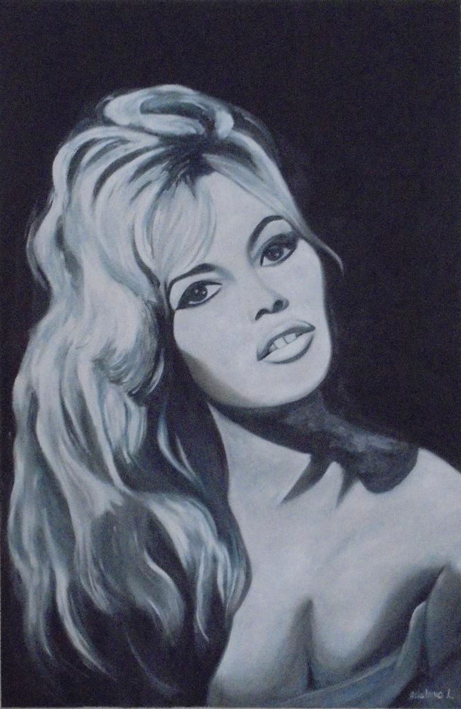 Brigitte Bardot 1 groot olieschilderij (75x115 cm), Antiek en Kunst, Kunst | Schilderijen | Klassiek, Ophalen of Verzenden